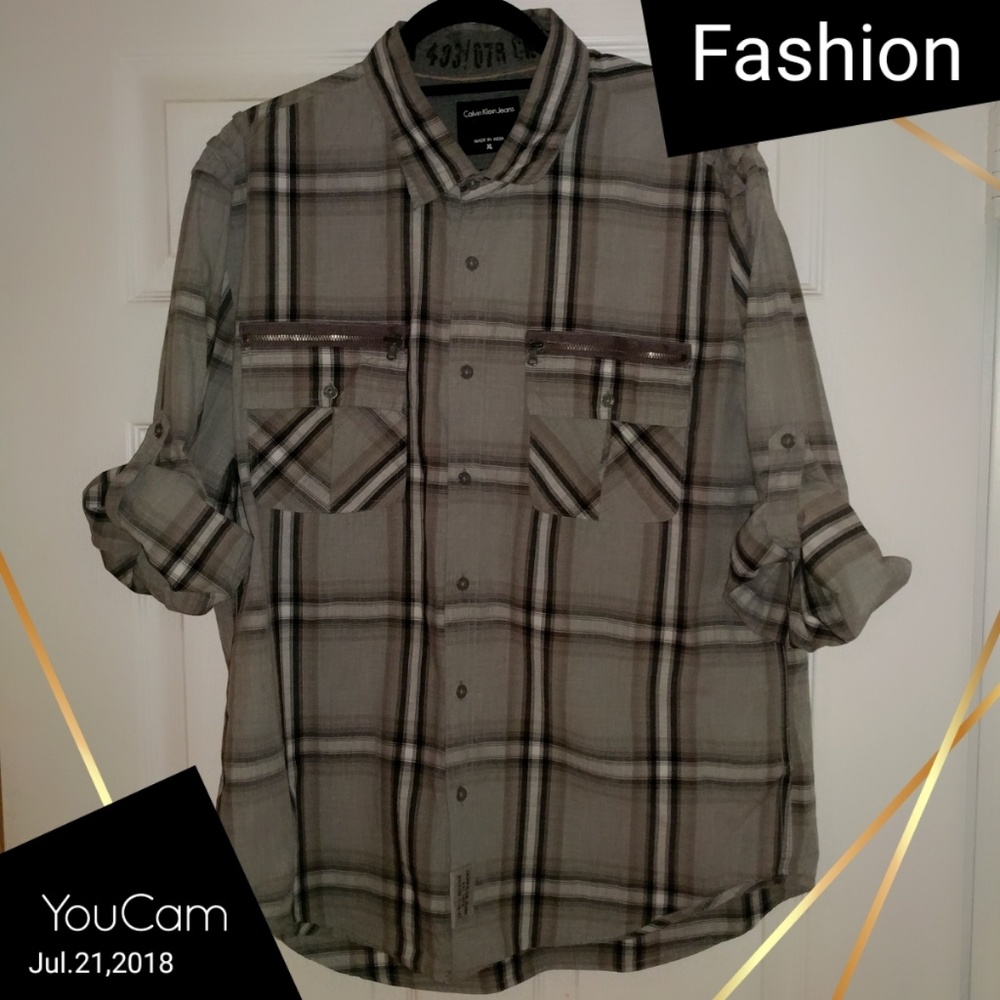Calvin Klein Jeans Button Up Shirt - Grey - XL